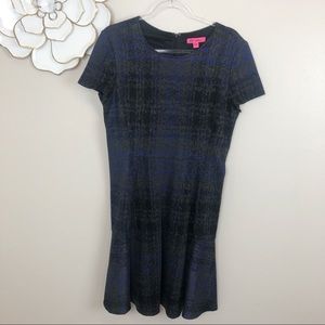 Betsey Johnson fit and flare dress blue black gray